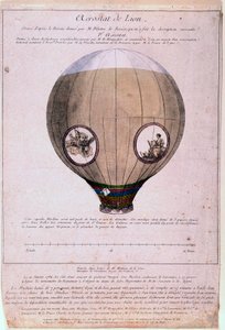 Aerostato de Lyon construido a partir de un modelo de los hermanos Montgolfiere (Joseph y Etienne), alrededor de 1783. Grabado del siglo XIX de Unknown artist