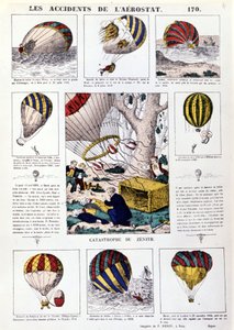 Accidentes de aerostatos. Gráfico ilustrado del siglo XIX de Unknown artist