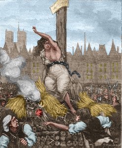 Asunto de los Venenos: Catherine Deshayes, esposa de Monvoisin y apodada La Voisin (1640-1680) fue puesta en el potro, sentada y atada con hierro; juró y rechazó la paja - en 
