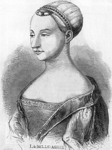 Agnès Sorel (1422-1450) (Dama de Beauté-sur-Marne), conocida como “La Belle Agnès”, favorita de Carlos VII. Grabado del siglo XIX
