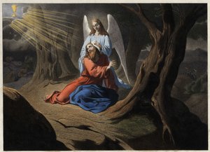 Agonía en el jardín - La oración de Cristo en el Jardín de los Olivos. Grabado anónimo de mediados del siglo XIX de Unknown artist