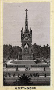 Albert Memorial, Londres, Inglaterra. Cromolitografía de finales del siglo XIX