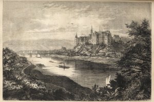 Castillo de Albrechtsburg - Sajonia - Alemania - El castillo de Albrechtsburg en la tierra de Sajonia en Alemania - grabado - 1866 de Unknown artist