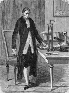 Alexander (Alessandro) Volta construyó, en diciembre de 1799, el motor eléctrico (o batería). En “Álbum de la Ciencia”, Éditions Jouvet de Unknown artist