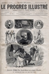 Alexandre Dumas Jr. - Gran Oficial de la Legión de Honor y algunas de sus obras - grabado en 