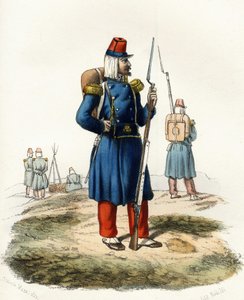 Argelia, infantería ligera del ejército francés de África durante la expedición de 1830. En “Storia d