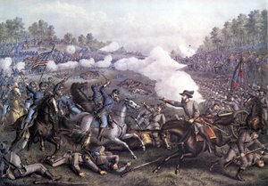 Guerra Civil Americana (1861 - 1865): Batalla de Opequon o Tercera Batalla de Winchester, Virginia 19 de septiembre de 1864. Grabado del siglo XIX.