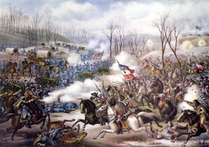 Guerra Civil Americana (1861 - 1865): Batalla de Pea Ridge o Elkhorn Tavern (Arkansas) 06 - 08 de marzo de 1862. Grabado del siglo XIX de Unknown artist