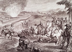 Guerra de Independencia de los Estados Unidos: Sitio de Pensacola y victoria del ejército español (grabado del siglo XIX) de Unknown artist
