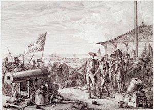 Guerra de Independencia de los Estados Unidos: La Batalla de Granada el 6 de julio de 1779 entre la Royal Navy británica y la Marina francesa (grabado) de Unknown artist