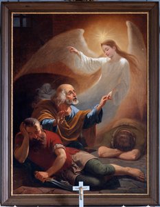 Un ángel libera a San Pedro de la cárcel, dibujo de F. Devigne (?) de Unknown artist