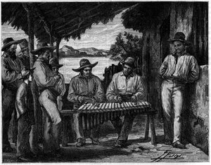 Una orquesta de marimba mexicana (xilófono).