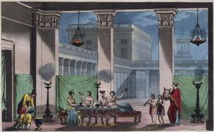 Grecia antigua - El Triclinium - grabado de 