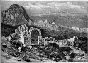 Arquitectura antigua: ruinas del templo romano de Zaghouan (Túnez). Grabado por Riugel en “El Mundo Ilustre” n°1308 del 22 de abril de 1882. de Unknown artist