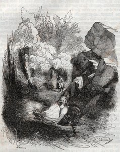 Angélica huyendo del viejo ermitaño - grabado de 1851 de 