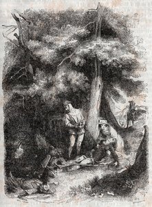 Angelique rescata a Medor - grabado de 1851 de “Furious Roland” (Orlando furioso) (siglo XVI) por Ludovico Ariosto, conocido como el Ariosta - Edición traducida del italiano por el Conde de Tressan y publicada por Gustave Harvard de Unknown artist