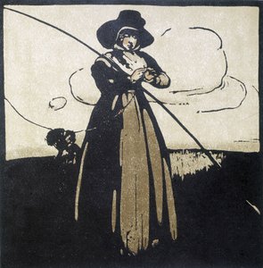 Pesca: Mujer preparando su anzuelo - calendario de Unknown artist