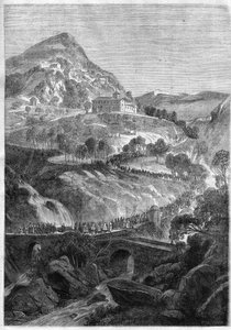 Peregrinación anual del 21 de marzo al convento de San Benito en el Monte Cavo (Colli Albani) cerca de Roma - Grabado de 1868 de Unknown artist