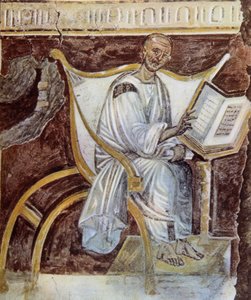 Anónimo (alrededor del siglo VI). El retrato más antiguo de San Agustín (354 - 430). Roma. Palazzo Lateranense, Scala Santa (Escalera Santa). Facsímil