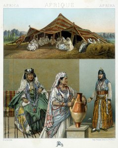 Tienda árabe, trajes femeninos argelinos - en "El traje histórico" de Racinet de Unknown artist