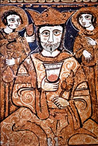 Retrato de estilo arabo-normando de Roger II de Sicilia rodeado de altos dignatarios