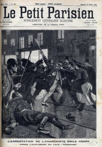 Arresto del anarquista Emile Henry (1872-1894) después de la explosión del café "Terminus" en París. Grabado en "Le Parisien" de Unknown artist