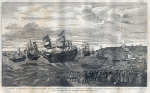 Llegada de Federico V del Palatinado (1596-1632) al puerto de Gravesend para casarse con la princesa Isabel de Inglaterra (1596-1662), hija del rey Jacobo I (1566-1625) el 16 de octubre de 1612. Fue recibido por James Hay (1er Conde de Carlisle) (circa 158 de Unknown artist