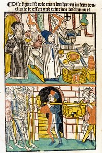 Llegada de alimentos para que los miembros del Concilio de Constanza (1417) durante el cual fue elegido el Papa Martín V pudieran comer. “Das Concilium”.