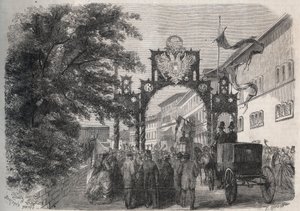 Llegada de la Emperatriz Isabel de Austria (Sissi) a Bad Kissingen (Spa) en 1865 - grabado en 