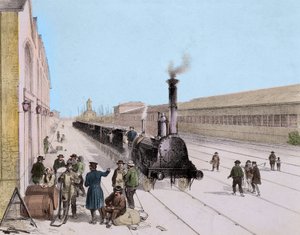 Llegada del tren de carga de la línea París-Orleans - Grabado del siglo XIX - Colección privada. de Unknown artist