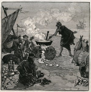 Arte del vidrio: vitrificación descubierta según Plinio el Viejo (23-79 d.C.). En la antigüedad, los comerciantes naufragaron en una playa con plantas de Kali entre los combustibles. Estas plantas proporcionan suficiente soda para producir vidrio al mezcla