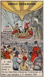 Ascensión en un globo de gas hidrógeno de los aeronautas franceses Charles y Robert le Jeune, realizada en París, en el Jardín de las Tullerías. 1 de diciembre de Unknown artist