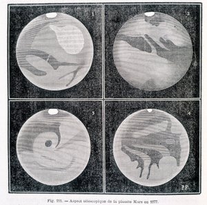 Aspectos telescópicos del planeta Marte en 1877 - en "Astronomía Popular" por Camille Flammarion, ed. Marpon & Flammarion de Unknown artist