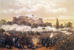 Asalto de Chapultepec en septiembre de 1847 durante la guerra entre Estados Unidos y México. Grabado de 1850. de Unknown artist