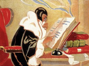 Astrólogo: Nostradamus estudiando un libro de Unknown artist