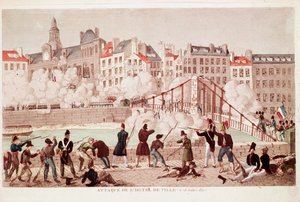 Ataque al Ayuntamiento de París y la batalla del puente de Arcola, 28 de julio de 1830 (grabado) de Unknown artist