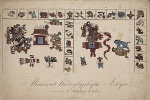 Manuscrito jeroglífico azteca en la Biblioteca Vaticana (litografía) de Unknown artist