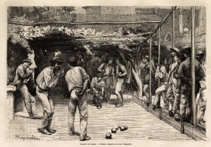 Jugadores de pelota en Roma (Italia). Grabado para ilustrar el viaje a Roma, por Francis Wey, en 1864-1868, publicado en 