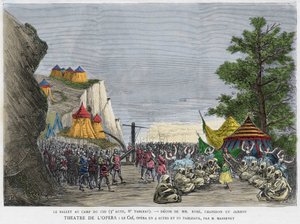 Escena de ballet en el campamento militar del Cid Ilustración de la ópera “Le Cid” de Jules Massenet, basada en la obra de Pierre Corneille y el poema de Guillén de Castro. Grabado del siglo XIX de Unknown artist