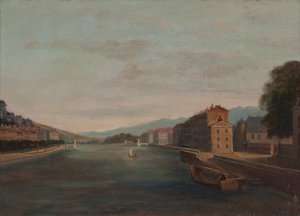 Orillas del Isère en Grenoble 1864 (Óleo sobre lienzo) de Unknown artist