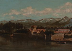 Orillas del Isère en Grenoble, vista de la montaña 1864 (Óleo sobre lienzo)