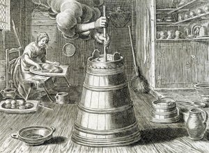 Baratte para la fabricación de mantequilla y queso - grabado de Unknown artist