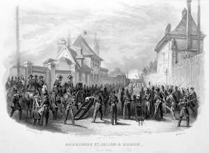 Barricada Saint Julien en Rouen, abril 1848 - en "Fastes de Gardes nationales de France" de Unknown artist