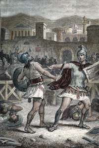 Batalla entre Horacios y Curiacios. Grabado de Unknown artist