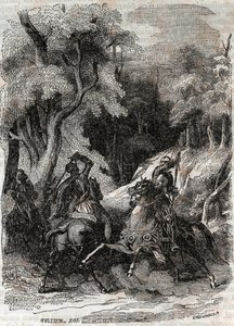 Batalla entre Roland y Ferragus - grabado de 1851 de 