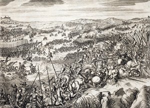 Batalla de Gembloux (1578) ejército español contra el ejército de 16 de las Diecisiete Provincias de los Países Bajos - grabado en 