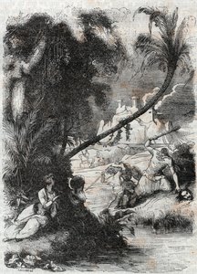 Batalla de Grifón y Aquilante contra Orrile - grabado de 1851 de “Roland Furioso” (Orlando furioso) (siglo XVI) de Ludovico Ariosto, conocido como el Ariosto - Edición traducida del italiano por el Conde de Tressan y publicada por Gustave Harvard. de Unknown artist