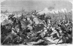 Batalla de Rávena (Italia), muerte de Gastón de Foix, duque de Nemours (1489-1512) el 11 de abril de 1512. Grabado del siglo XIX. de Unknown artist