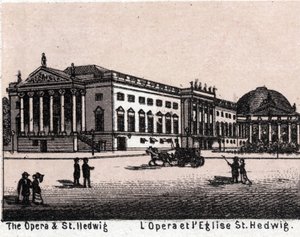 Berlín, Alemania: vista de la ópera y la iglesia de Santa Eduvigis. En "El Mundo Ilustrado 168 vistas". Sin fecha (finales del siglo XIX). de Unknown artist