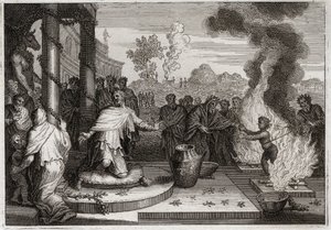 Biblia de Royaumont, Antiguo Testamento: Acaz Rey Impío. El malvado Acaz, rey de Judá, irrita a Dios, y es entregado a los enemigos. Ilustración de 1811. de Unknown artist